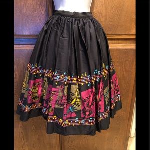 Black Retro Music Print Full Skirt